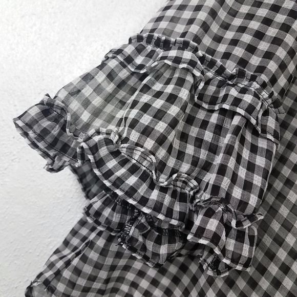 Max Edition Women's Semi Sheer Mini Ruffle Bell Sleeve Shirt Top Blouse - Picture 5 of 8